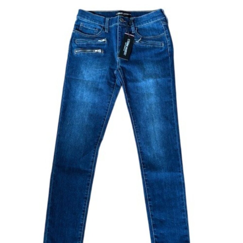 Etienne Marcel Womens Dark Wash Zip Pockets Mid Rise Skinny Jeans NWT 27